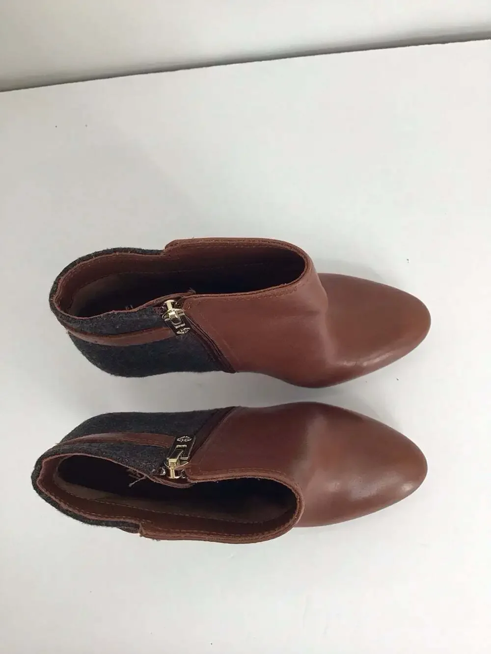 Antonio Melani NWOT Knight Lee Leather/Wool Heeled Ankle Boots Brown/Gray Sz 7.5